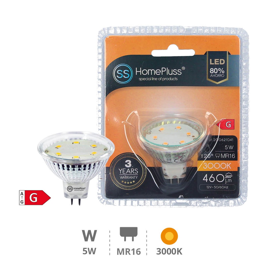 Bombilla LED dicroica cristal 5W MR16 3000K - 12u caja exp
