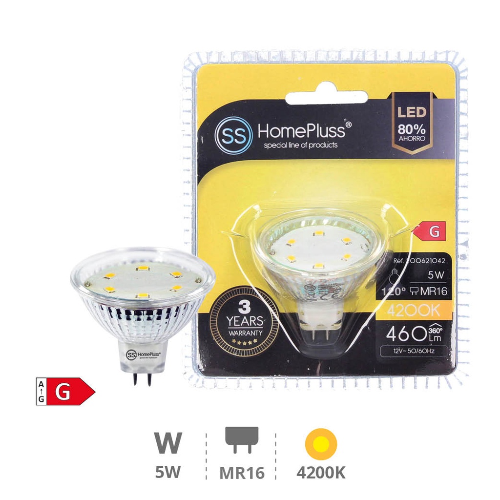 Bombilla LED dicroica cristal 5W MR16 4200K - 12u caja exp