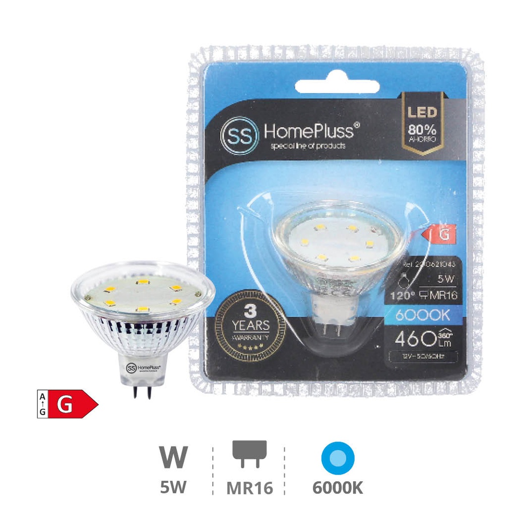 Bombilla LED dicroica cristal 5W MR16 6000K - 12u caja exp