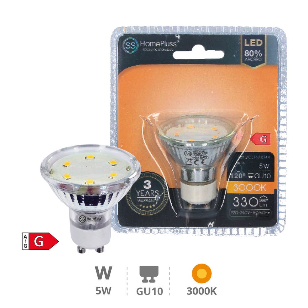 Lâmpada LED dicroica Cristal 5 W GU10 3000 K – 12 un. caixa exp
