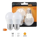 Pack 2 bombillas esféricas LED 6W E27 3000K - 10u caja exp