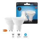 Pack 2 bombillas dicroicas LED 6W GU10 6000K - 10u caja exp