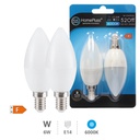 Pack 2 bombillas vela LED 6W E14 6000K - 10u caja exp