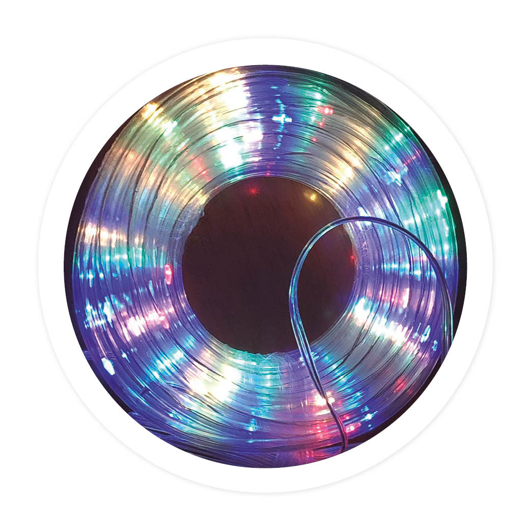 Tubo LED flexível 4 m. 6 mm de espessura. Cable: 1,5 m. Com transformador multifunções, temporizador e memória. Luz RGB.