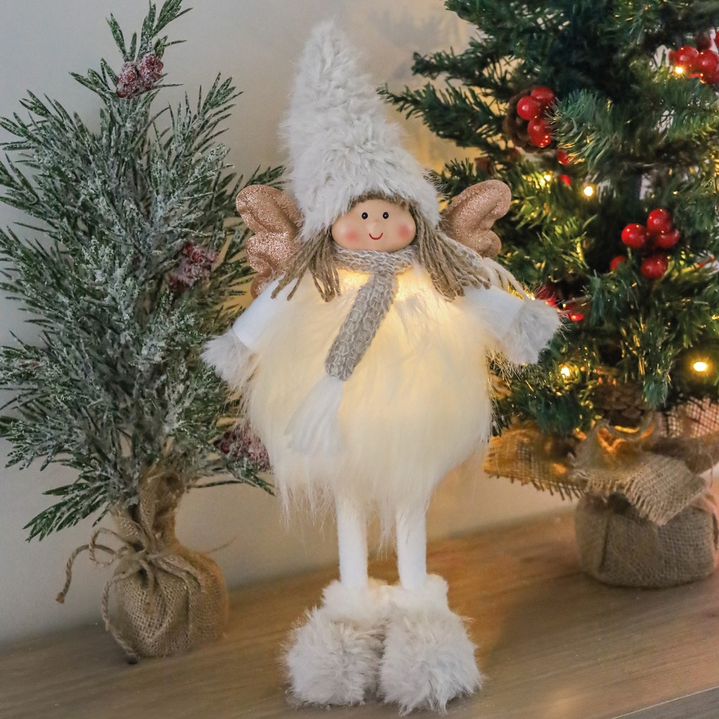 Anjo de LED Ariel de pé, 42 cm, 2 baterias CR2032, cinza e branco.