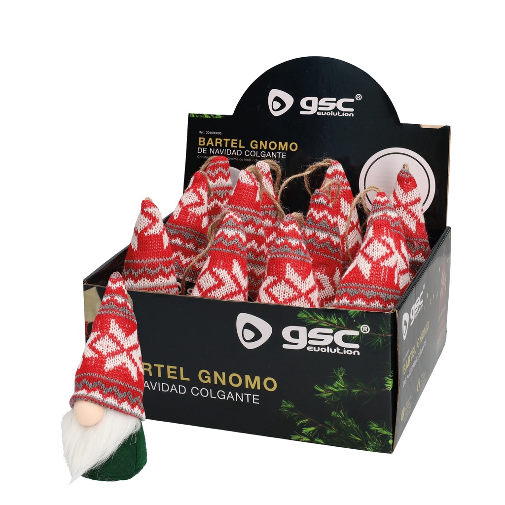 Gnomo de Natal Bartel para pendurar, 18 cm, vermelho e cinza - 12 unidades por caixa