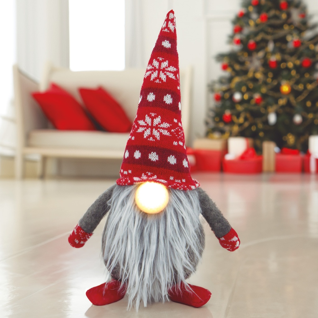 Gnomo de Natal Hagin LED sentado, 26 cm, 2xCR2032, vermelho e cinza