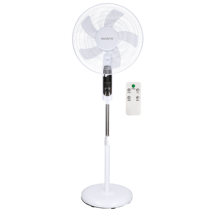Ventilador de pé Lungra com controlo remoto e temporizador Ø43cm 50W Branco