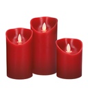 Pack 3 velas decorativas LED de cera 100 - 120 - 150mm Vermelho