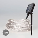 Cordão de luzes LED solares de 10 metros com 8 funções - Branco frio