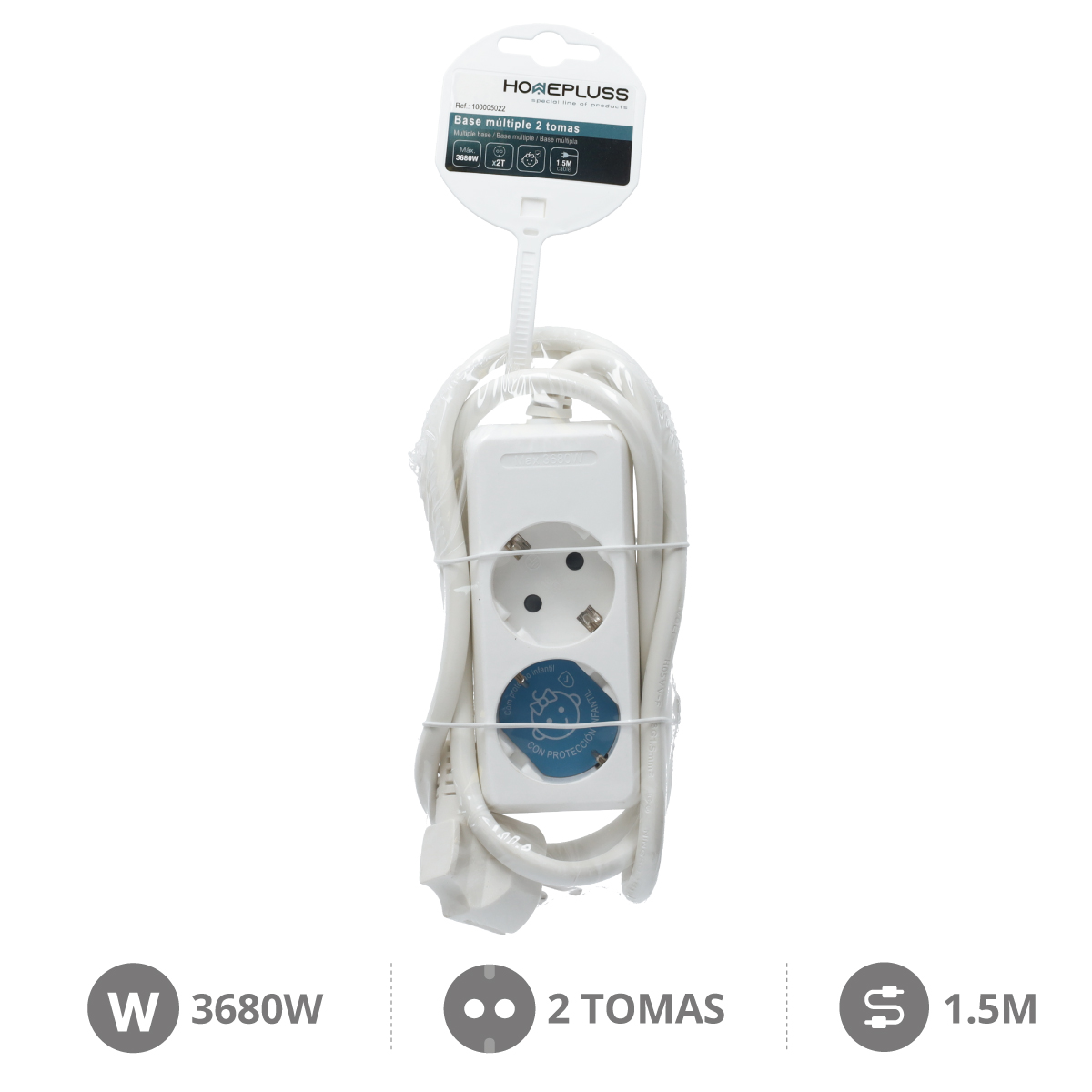 2 way socket White (3x1.5mm) 1,5M wire
