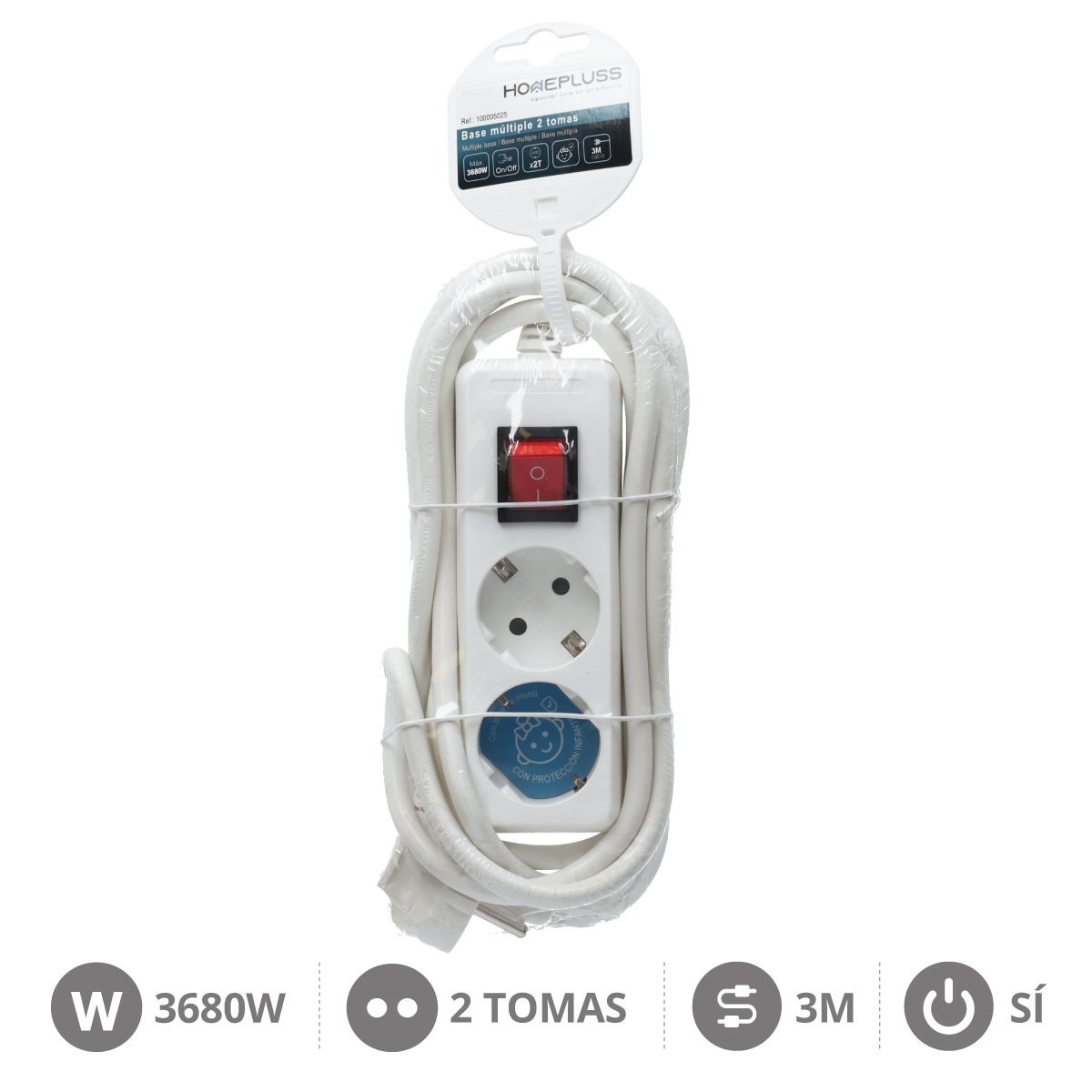 Base múltiple 2T con interruptor (3x1.5mm) 3M Blanco