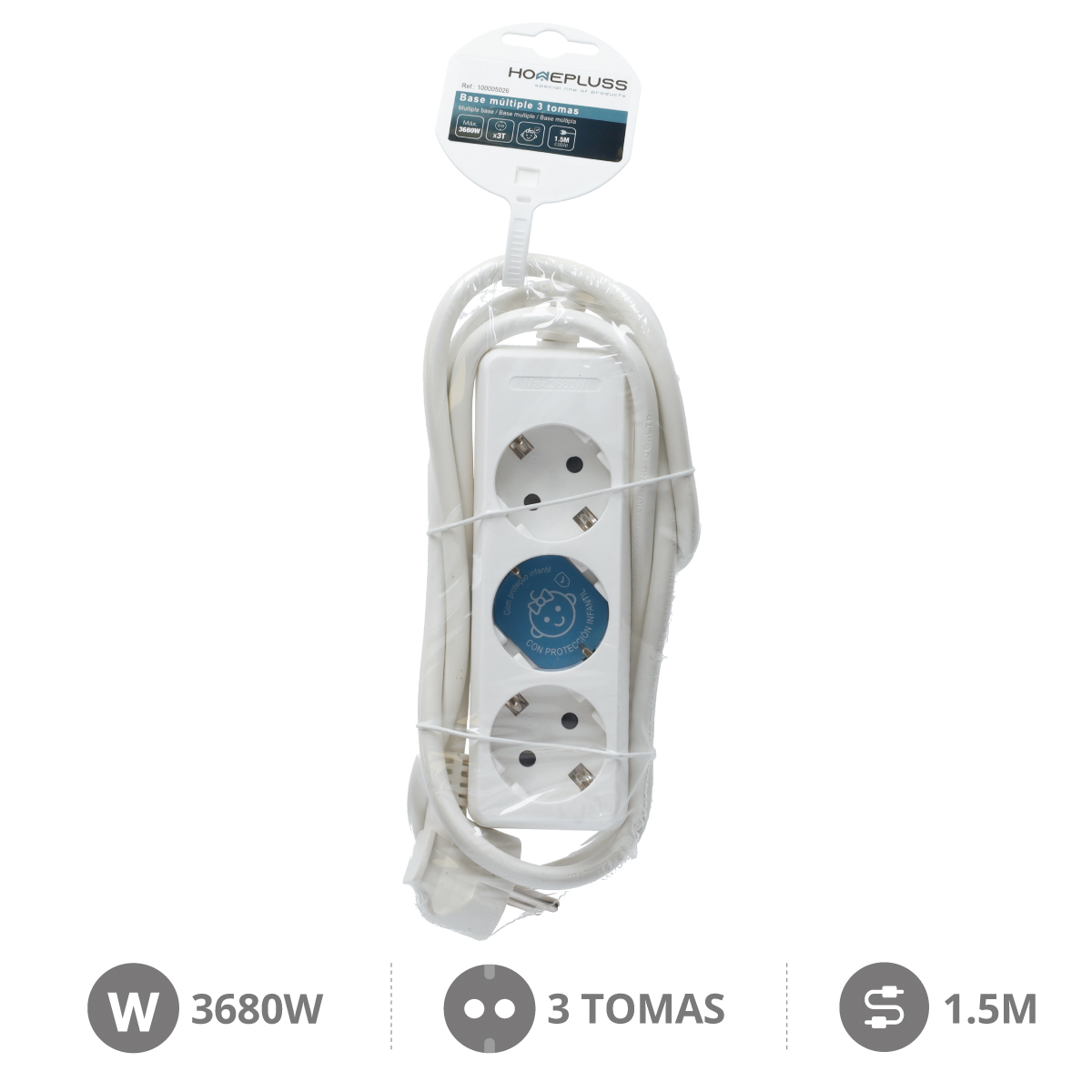 3 way socket White (3x1.5mm) 1,5M wire