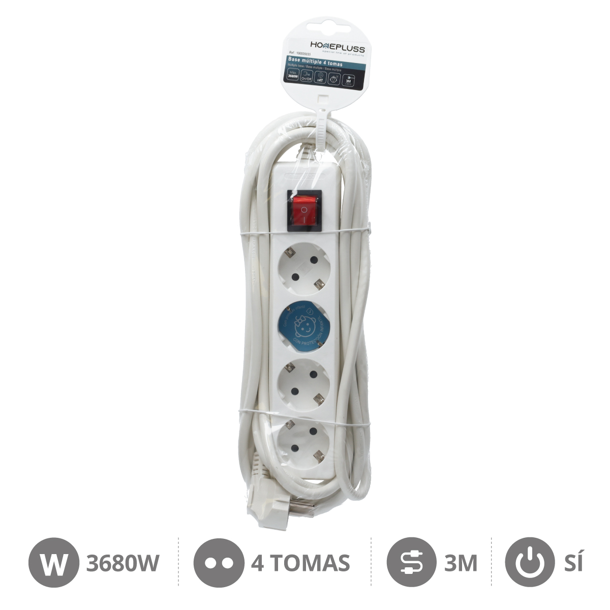 4 way socket White with switch (3x1.5mm) 3M wire