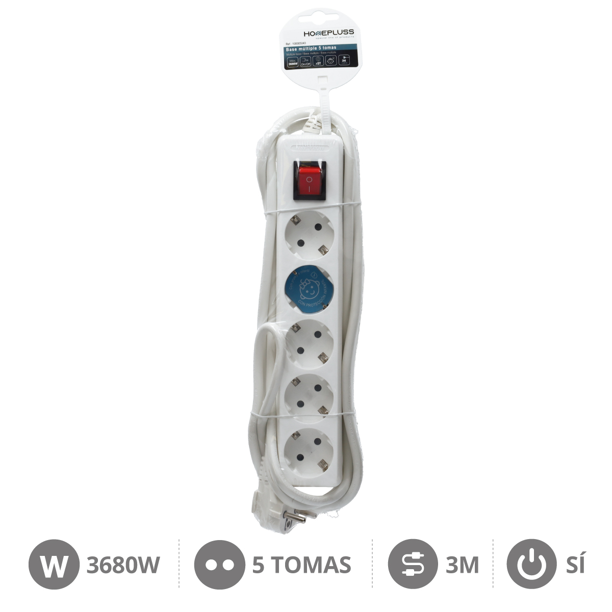 Base múltiple 5T con interruptor (3x1.5mm) 3M Blanco