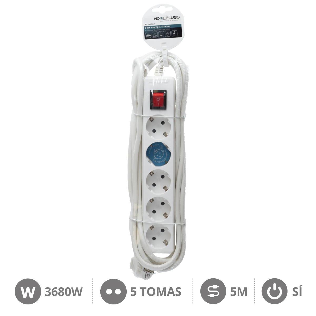 Base múltiple 5T con interruptor (3x1.5mm) 5M Blanco