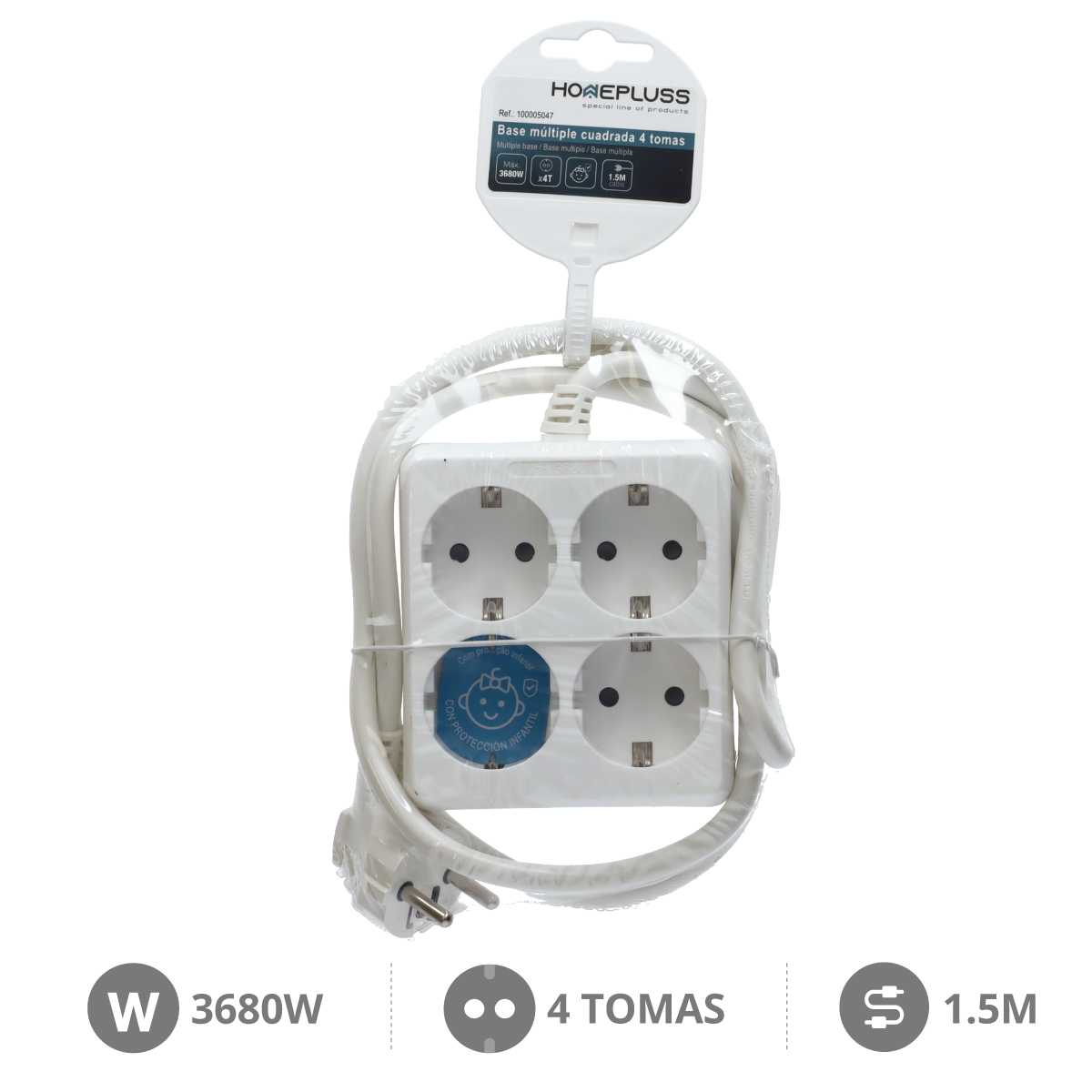 Serie Estandar 4 way squared socket White (3x1.5mm) 1.5M wire