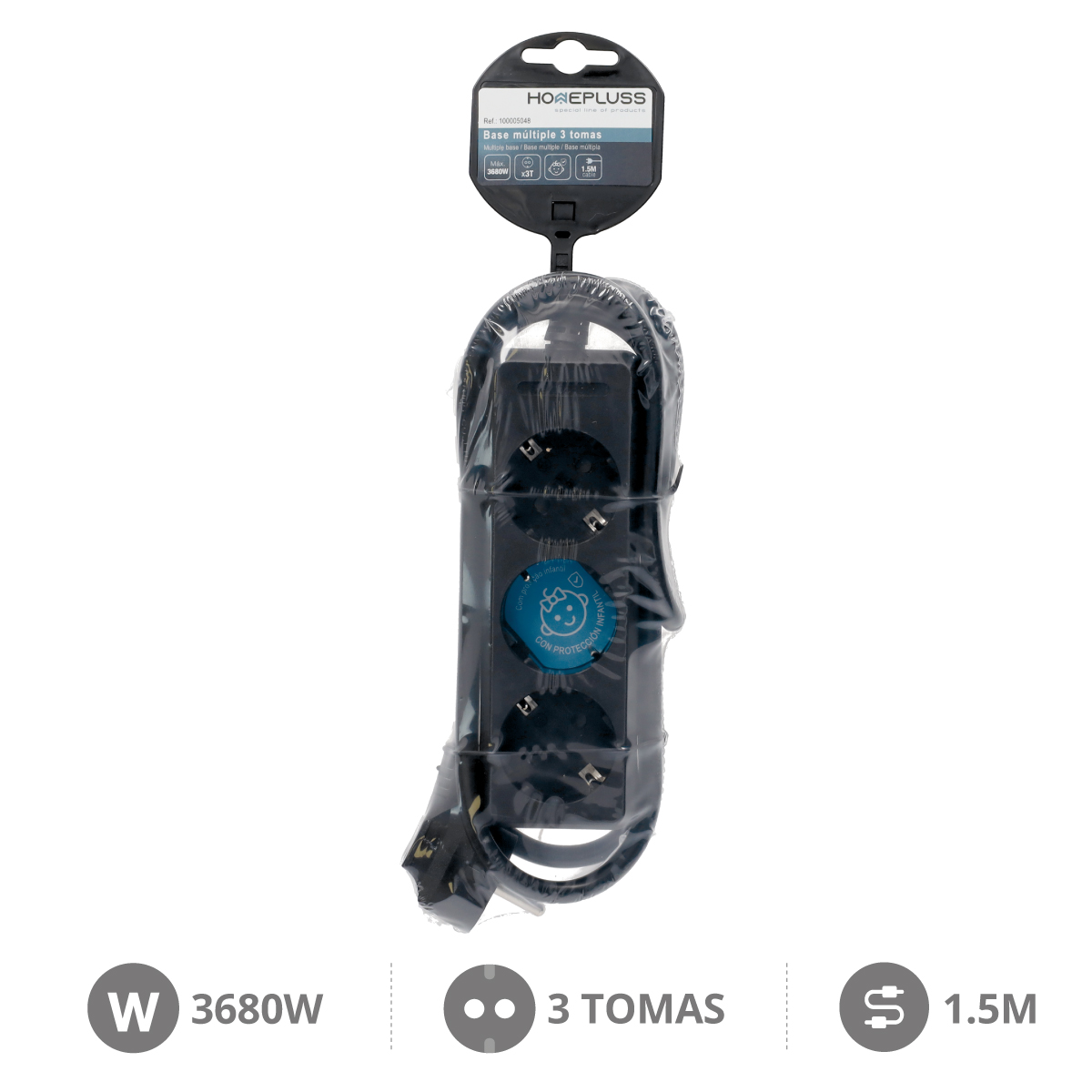 Base múltiple 3T (3x1.5mm) 1,5M Negro