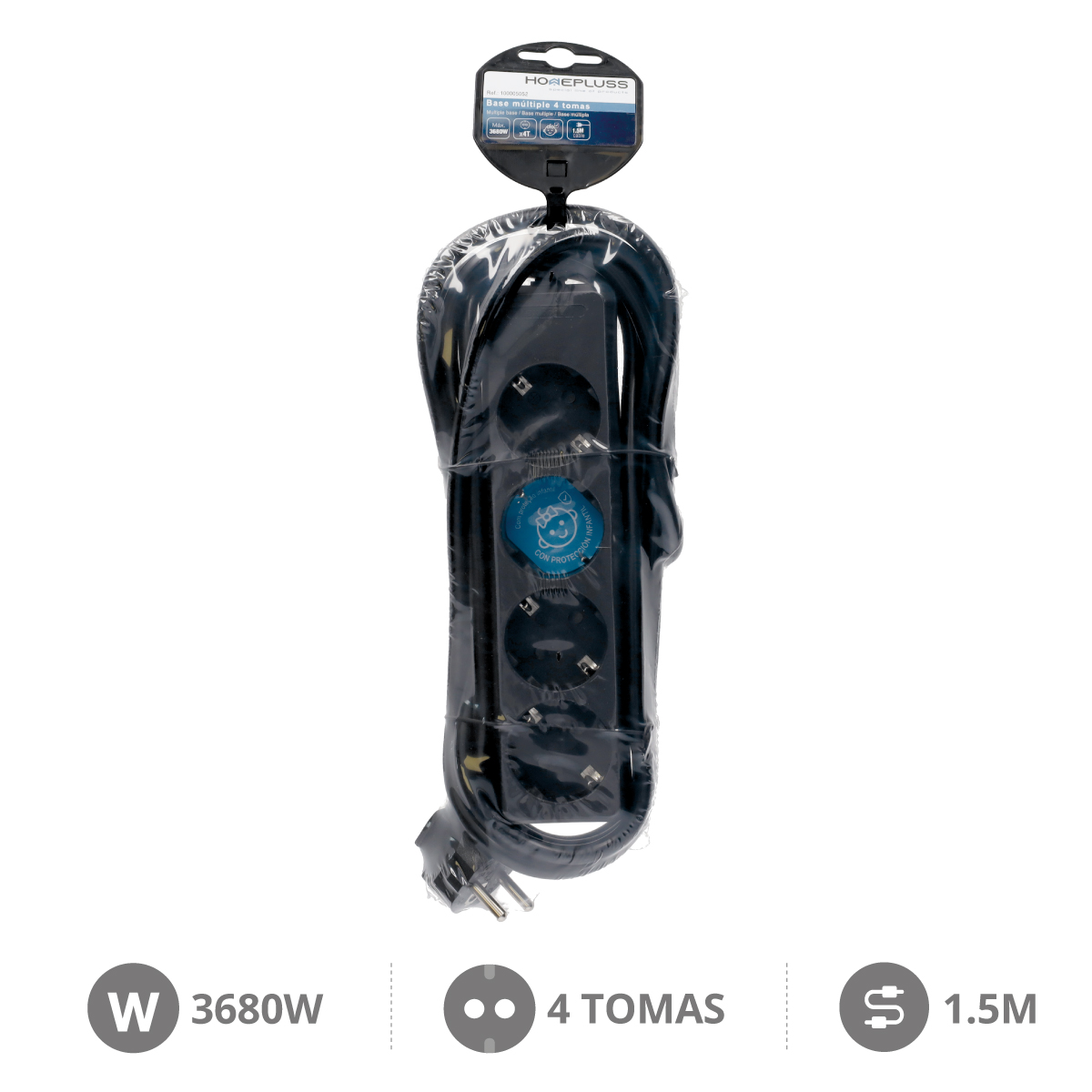 Base múltiple 4T (3x1.5mm) 1,5M Negro