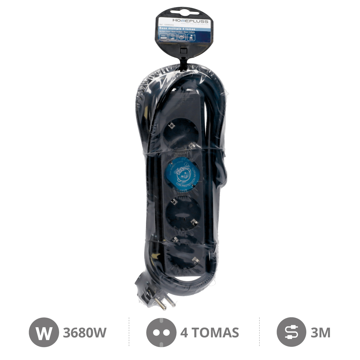 Base múltiple 4T (3x1.5mm) 3M Negra