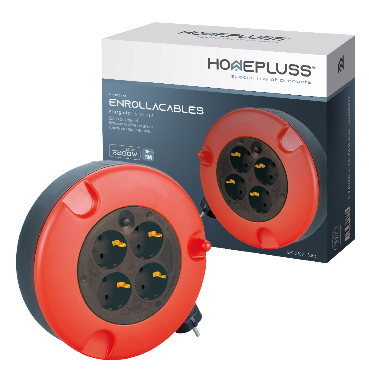 Enrollacables alargador 4 enchufes (3x1.5mm) 5M