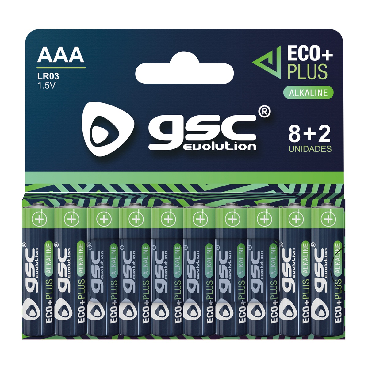 Pilha GSC EcoPlus alcalina LR03 (AAA) Pack 8+2 unid.