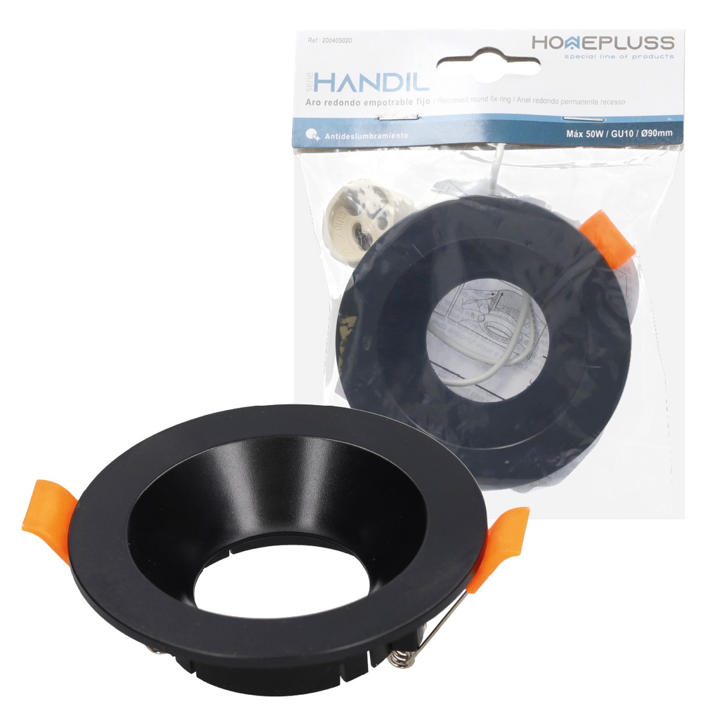 Aro fijo redondo empotrable Handil anti deslumbramiento Negro