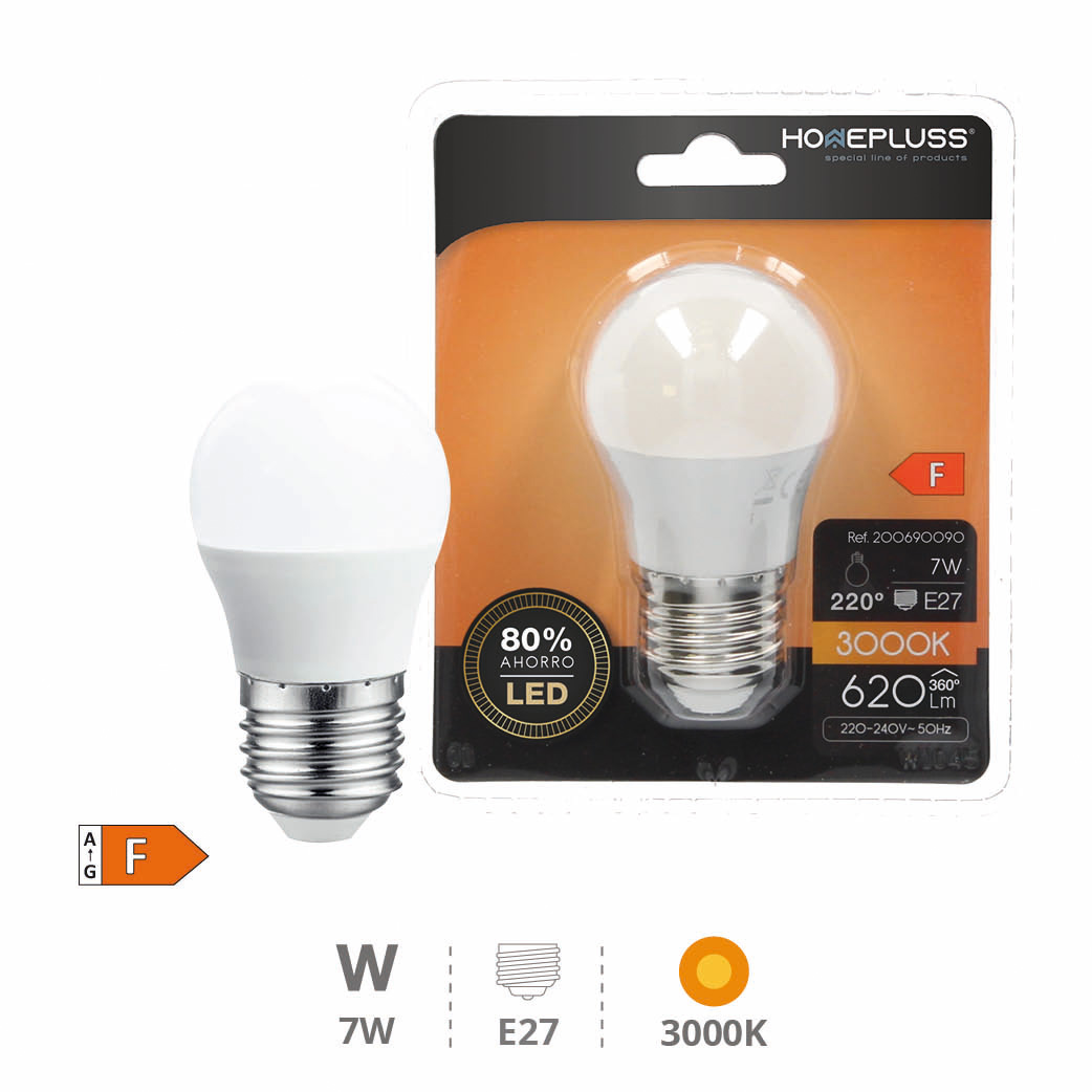 Bombilla LED esférica 7W E27 3000K - 12u caja exp