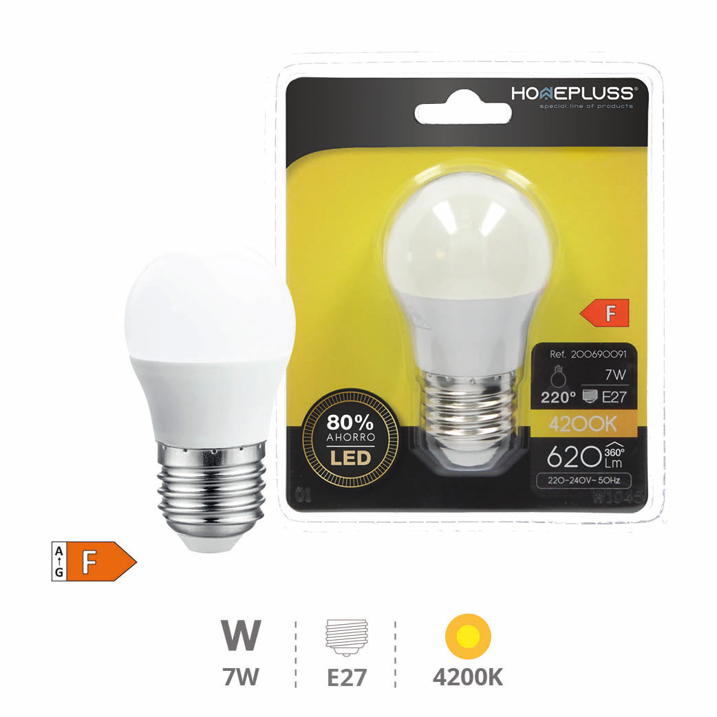 Bombilla LED esférica 7W E27 4200K - 12u caja exp