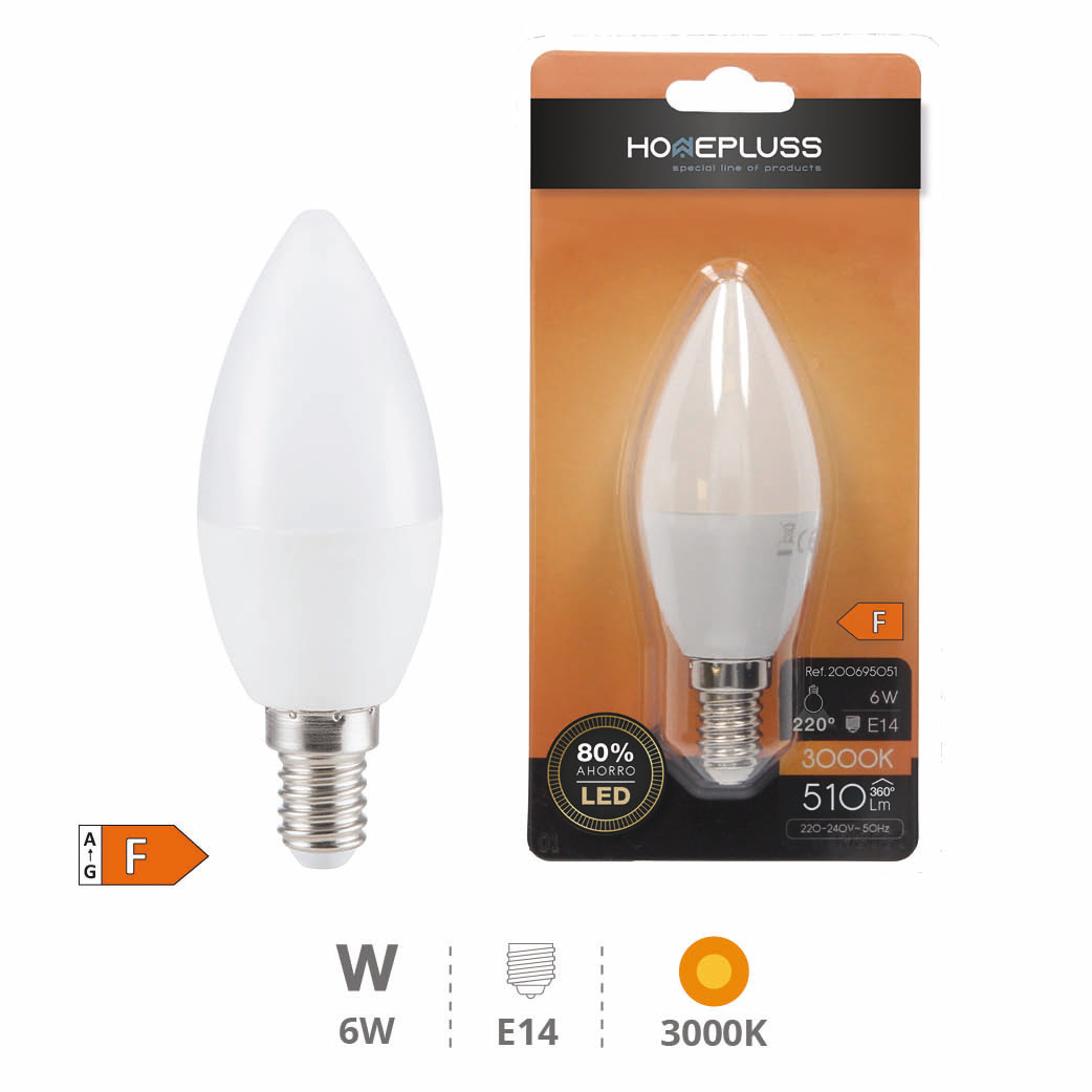 Bombilla LED vela 6W E14 3000K - 12u caja exp