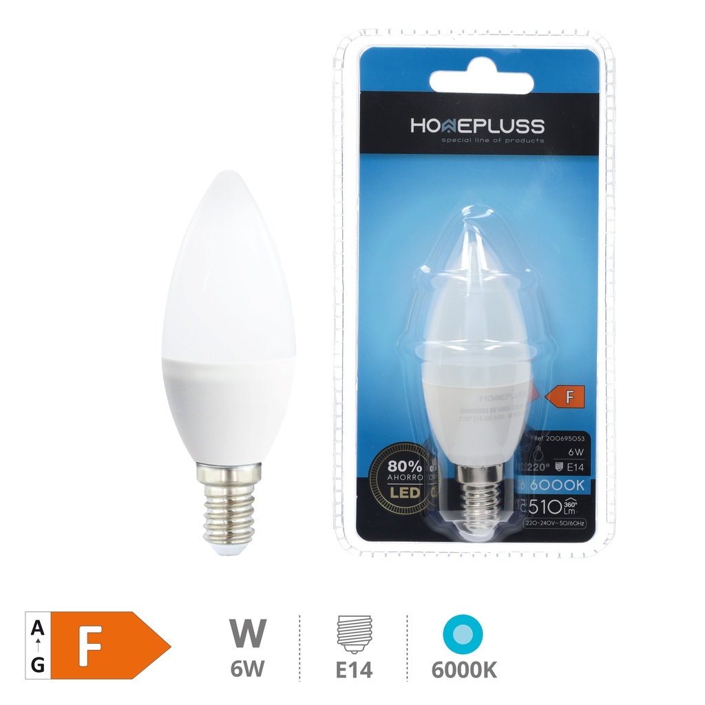 Bombilla LED vela 6W E14 6000K - 12u caja exp