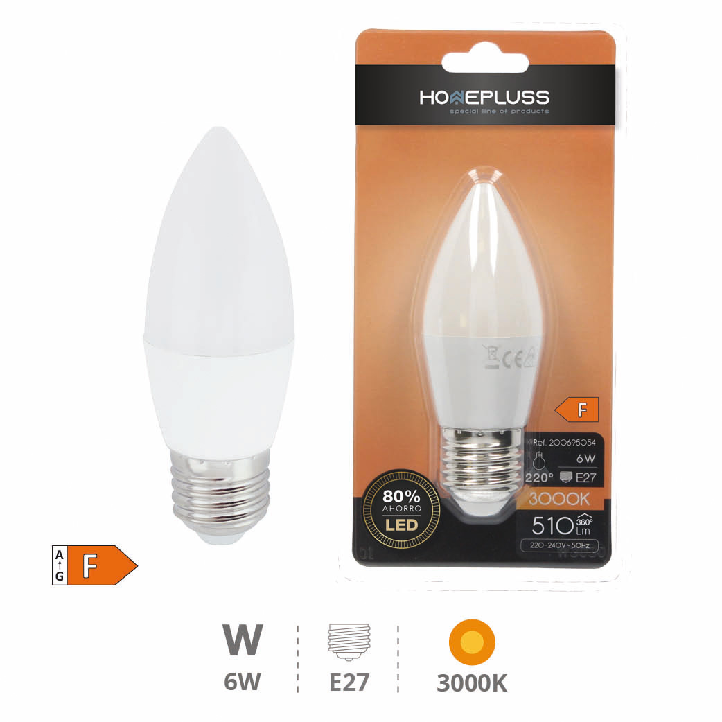 Bombilla LED vela 6W E27 3000K - 12u caja exp