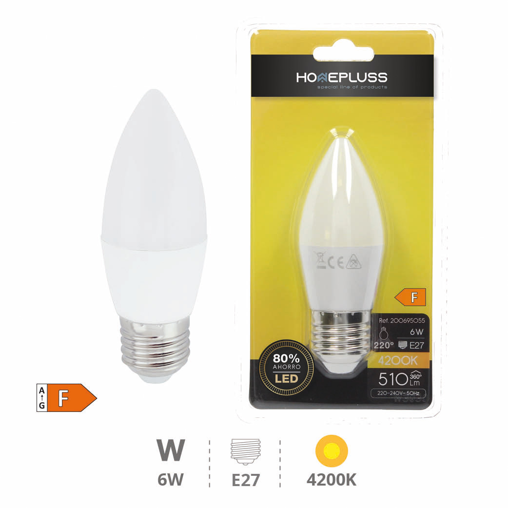 Bombilla LED vela 6W E27 4200K - 12u caja exp