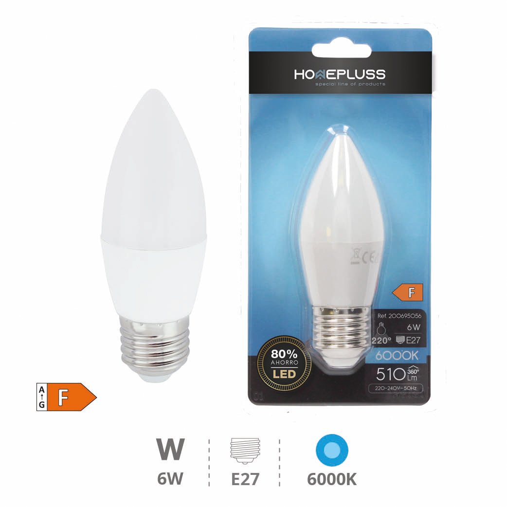 Bombilla LED vela 6W E27 6000K - 12u caja exp