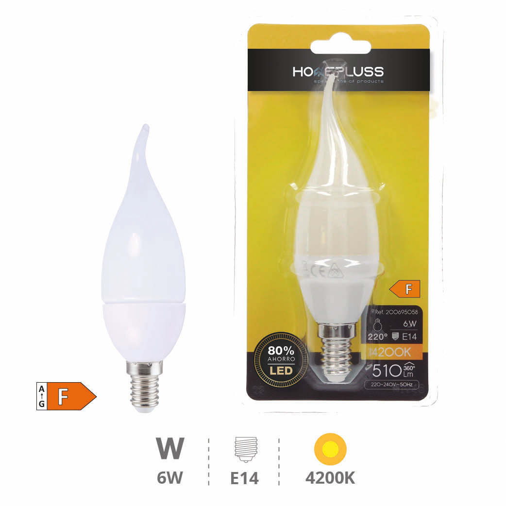 Bombilla LED vela soplo de viento 6W E14 4200K - 12u caja exp