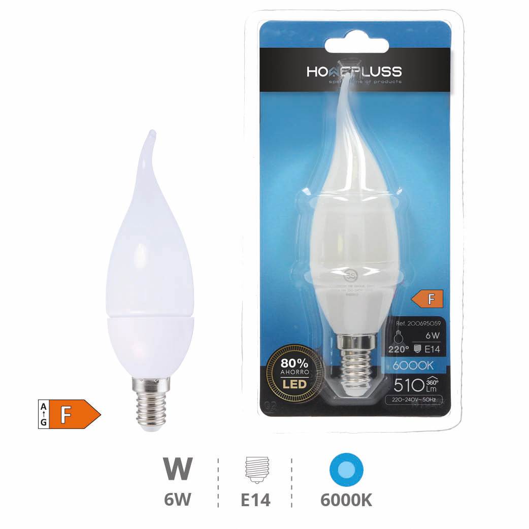 Bombilla LED vela soplo viento 6W E14 6000K - 12u caja exp
