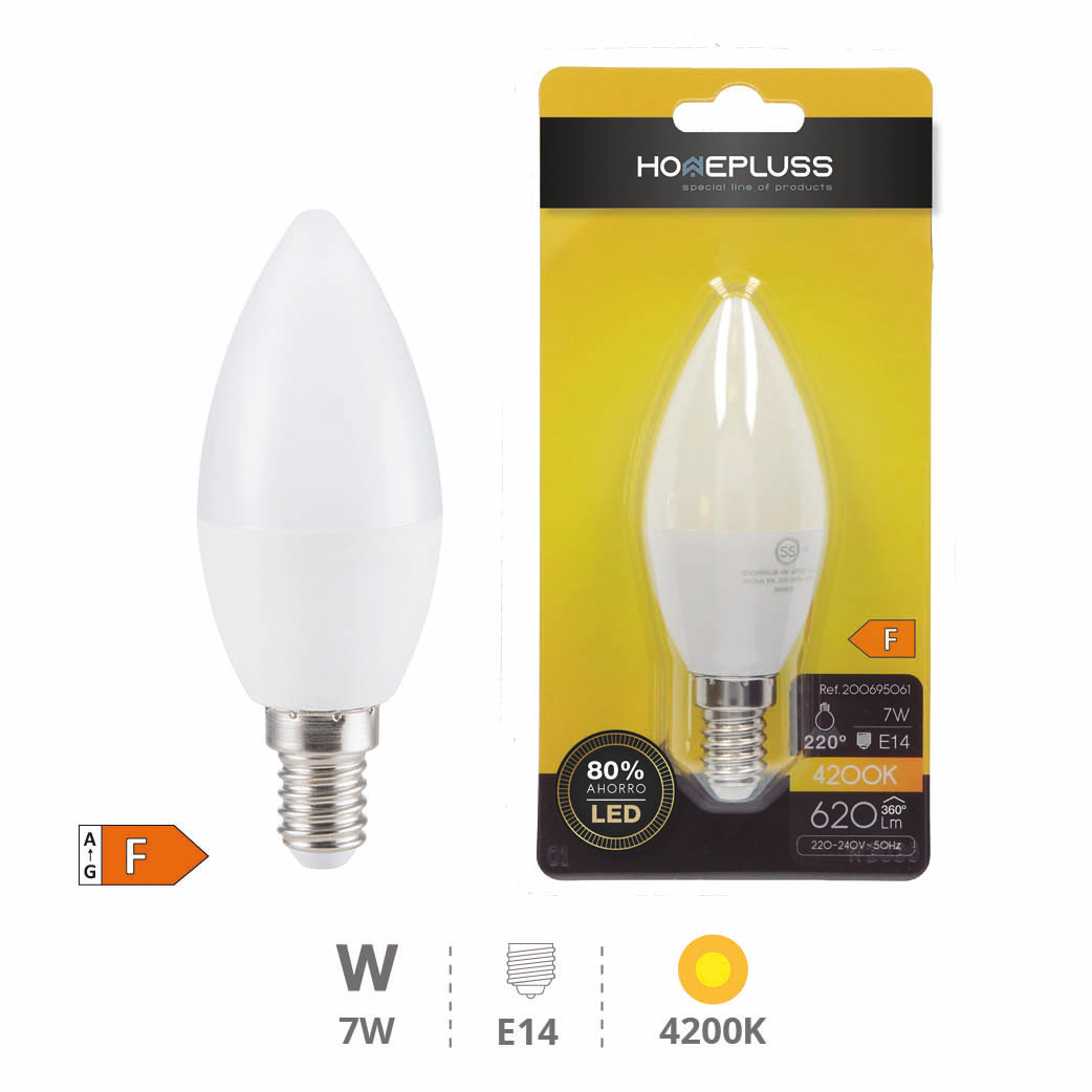 Bombilla LED vela 7W E14 4200K - 12u caja exp