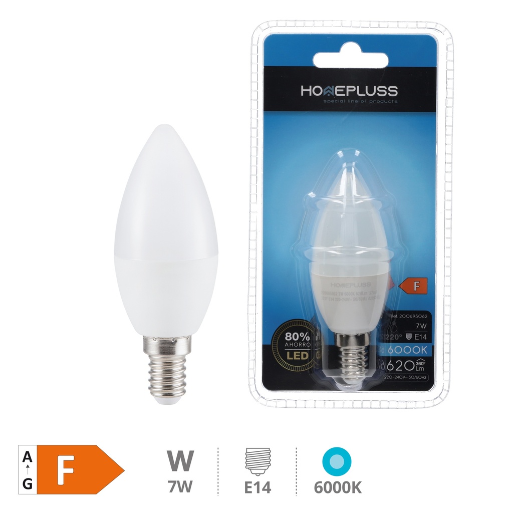 Bombilla LED vela 7W E14 6000K - 12u caja exp