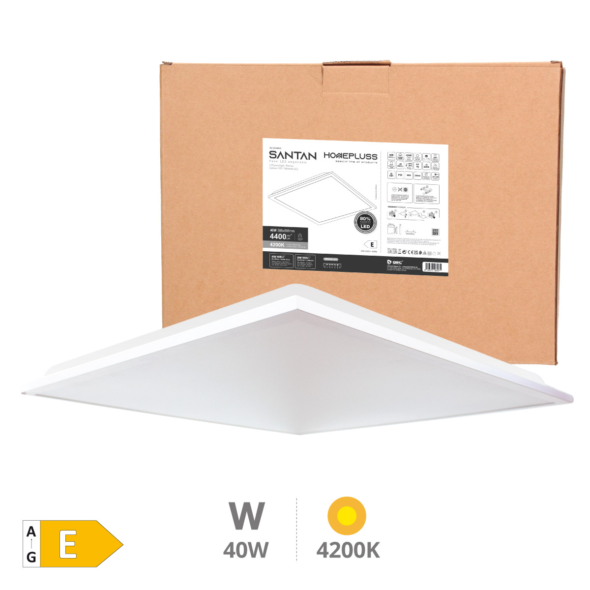 Painel encastrável LED 40 W 4200 K Branco