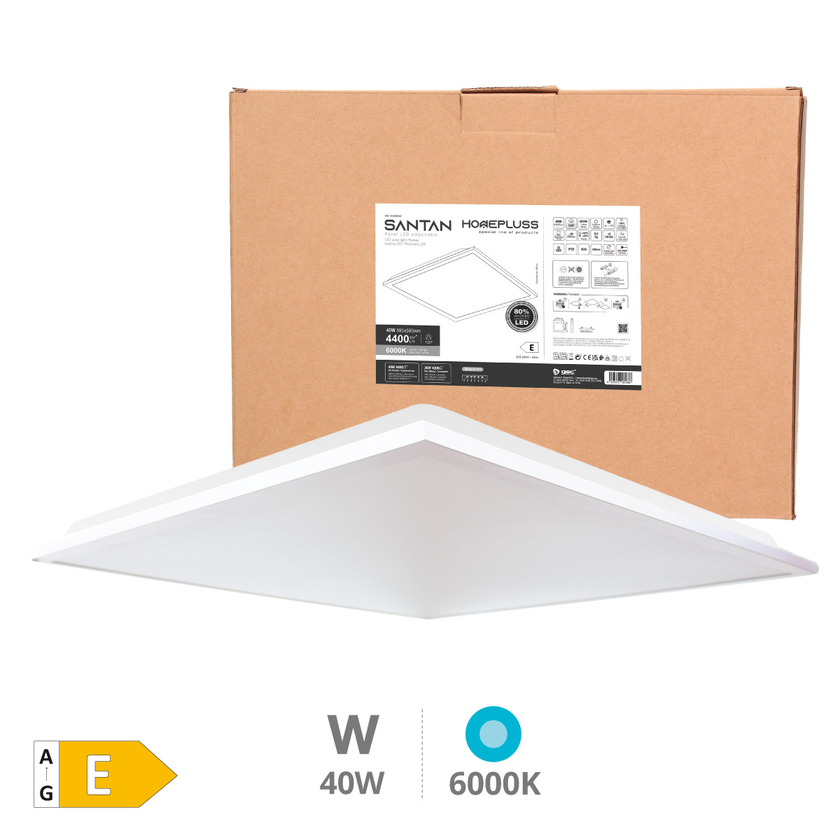 Painel encastrável LED 40 W 6000 K Branco