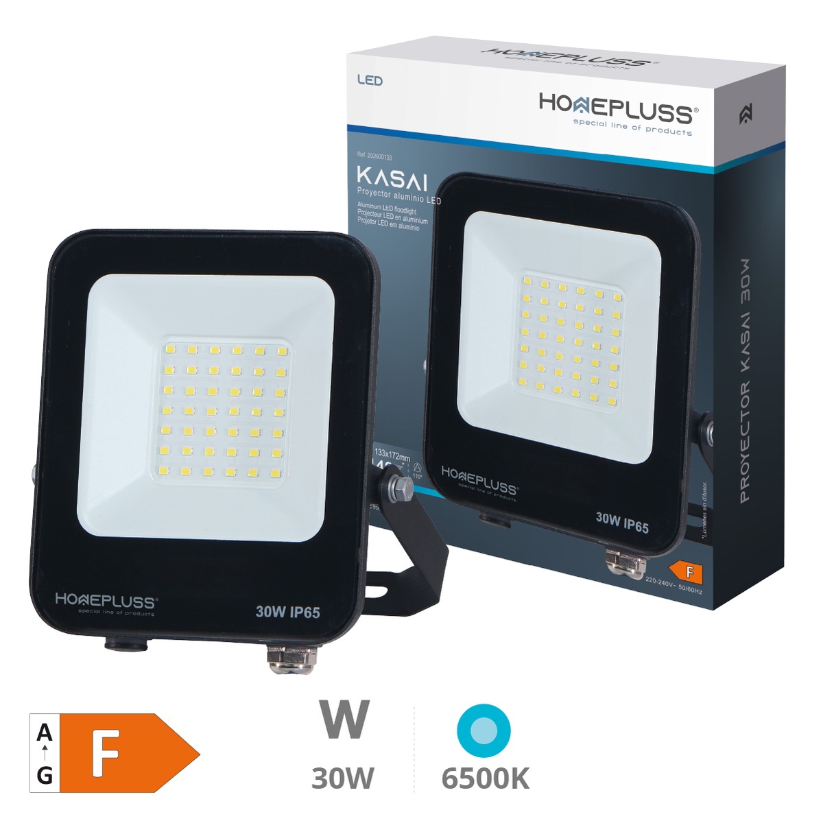 Proyector aluminio LED Kasai 30W 6500K IP65 Negro