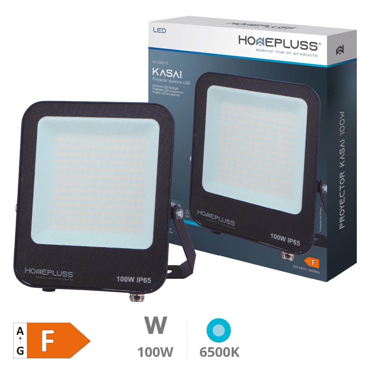 Proyector aluminio LED Kasai 100W 6500K IP65 Negro