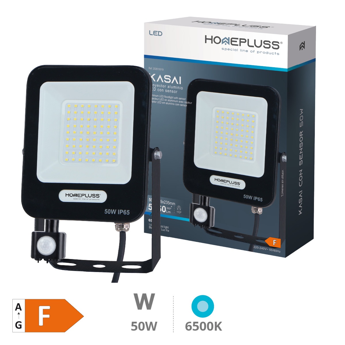 Proyector aluminio LED Kasai con sensor 50W 6500K IP65 Negro