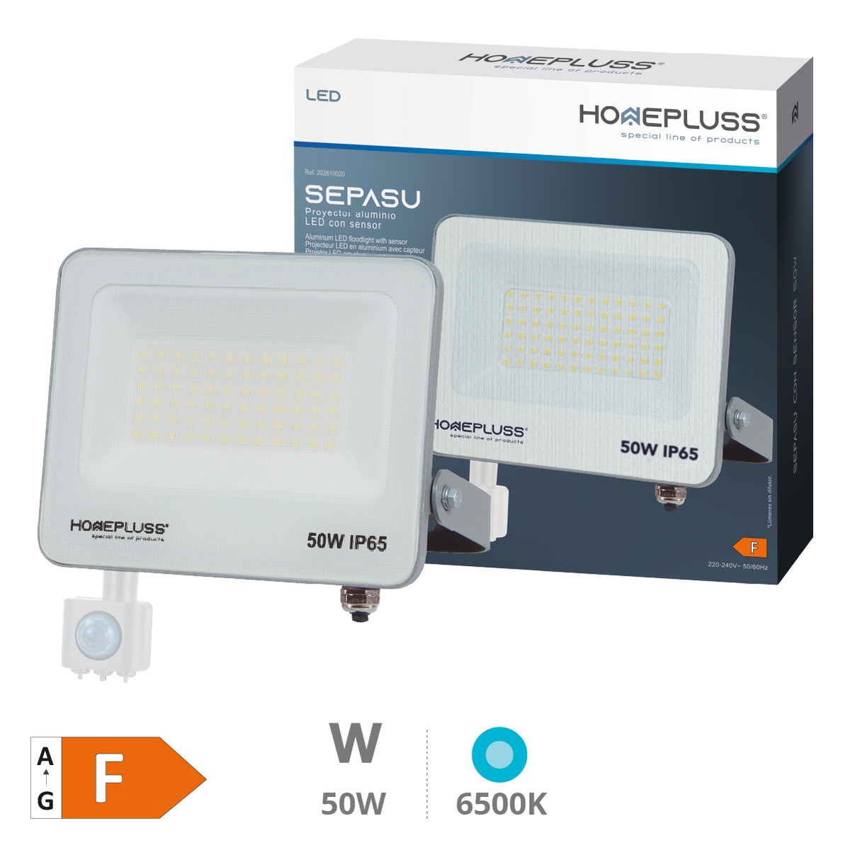 Proyector aluminio LED Sepasu con sensor 50W 6500K IP65 Gris