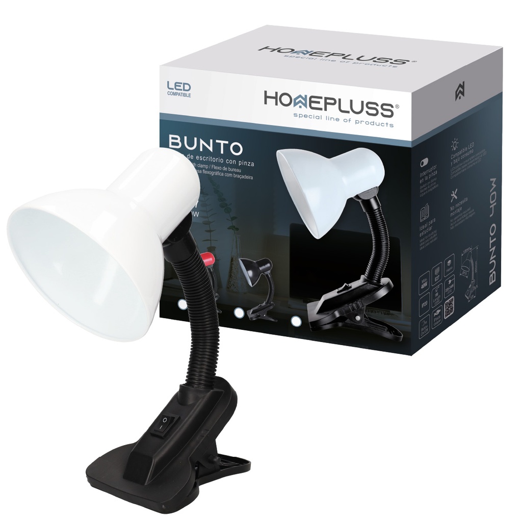 Flexo de escritorio con pinza Bunto E27 Blanco