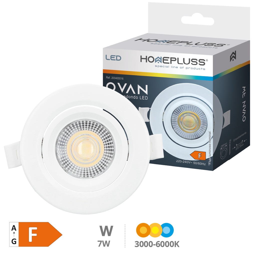 Aro basculante redondo encastrável LED Série Ovan 7W 3000-4000-6500 K IP44 Branco – 10 un. retrac.