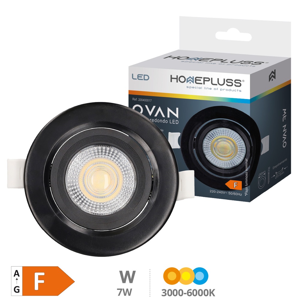 Aro basculante redondo empotrable LED Ovan 7W 3000-4000-6500K Negro - Retráctil 10u