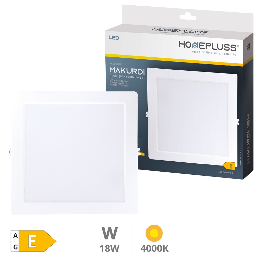 Downlight empotrable LED cuadrado Makurdi 18W 4000K Blanco