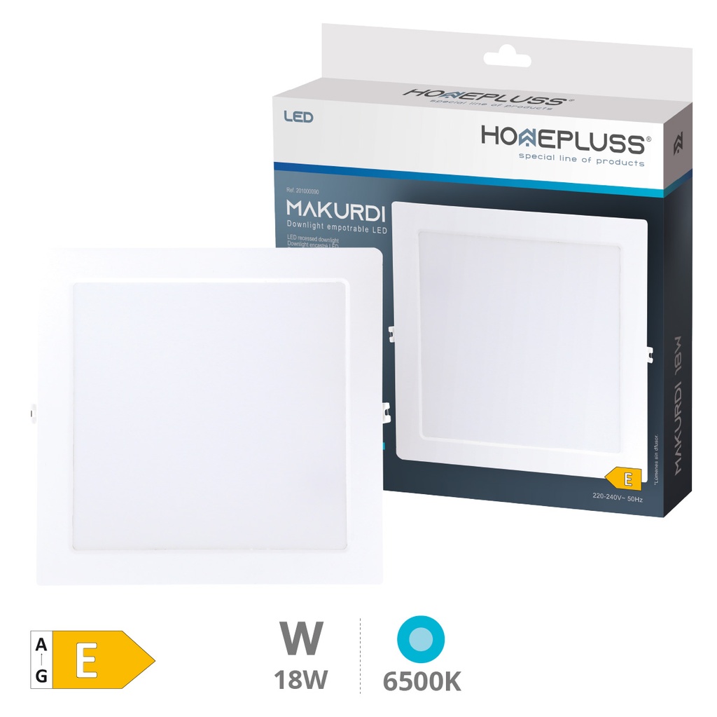 Downlight encastrável LED quadrada Makurdi 18W 6500K Branco