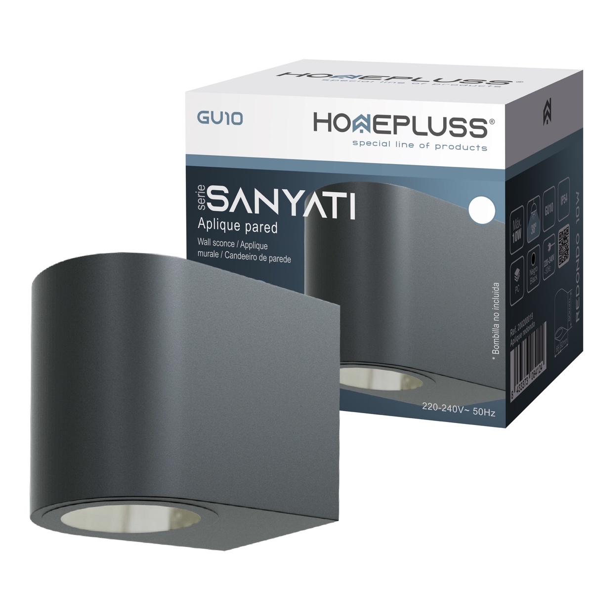 Aplique pared Serie Sanyati redondo 1 luz GU10 Máx. 10W IP54 Negro